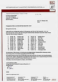 Сертификат цветостойкости LG Hausys GmbH/RAL